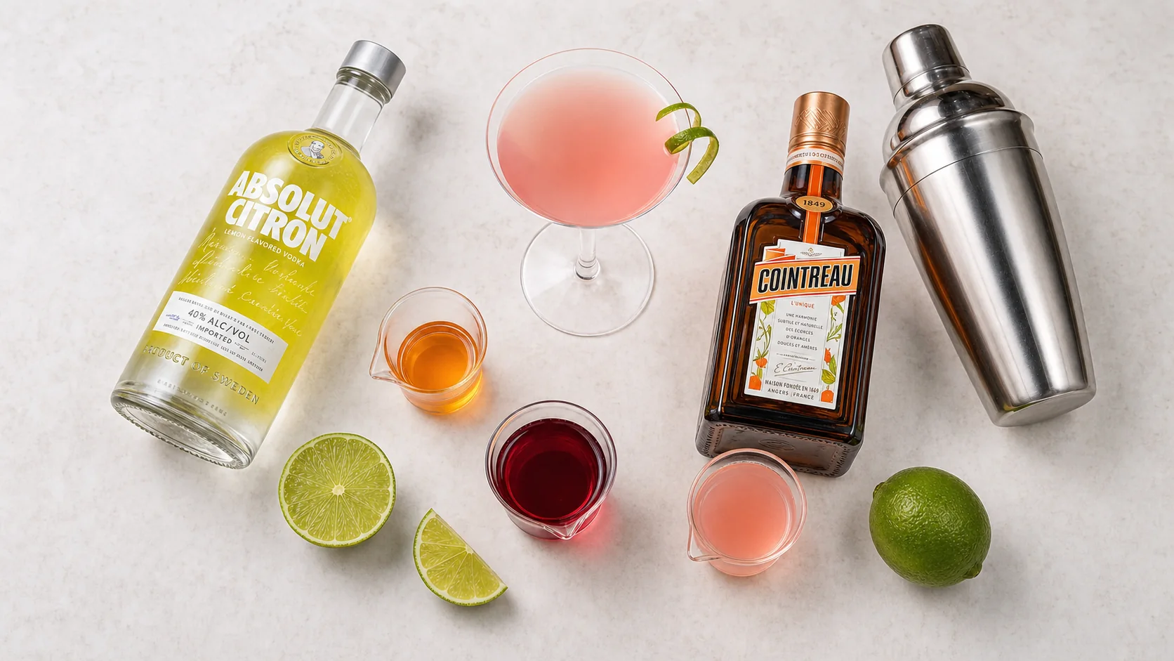 Absolut Citron, Cointreau, Limette, Cranberry und Shaker