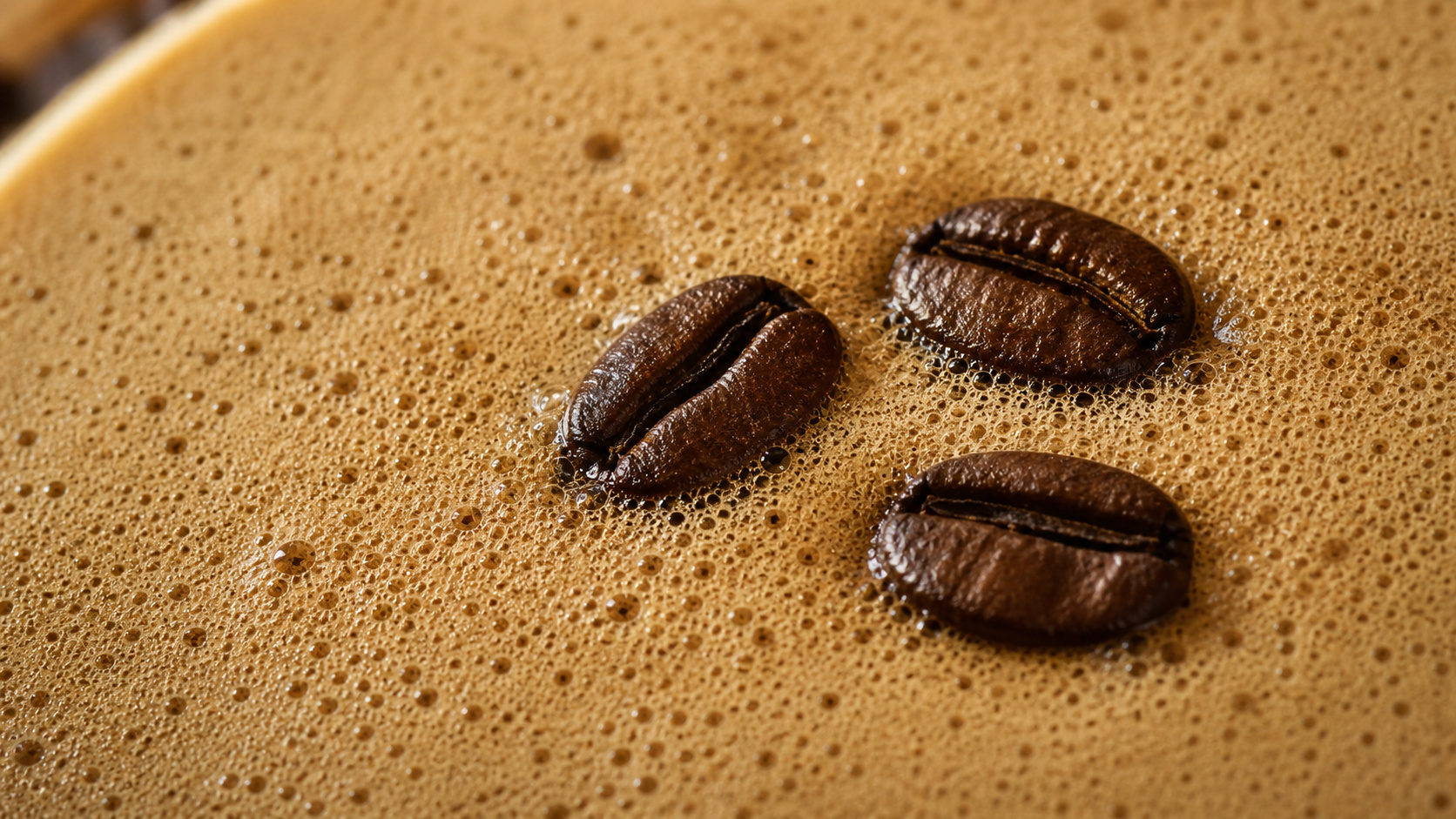 Extreme Nahaufnahme der dichten Crema-Schaumkrone auf dem Espresso Martini