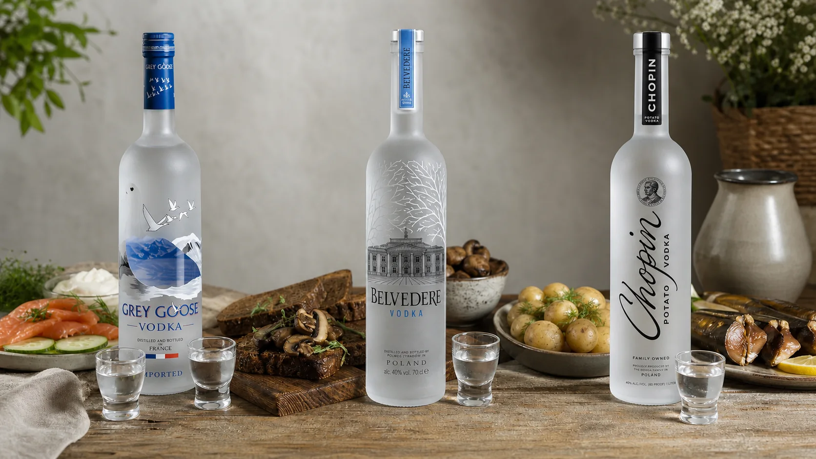 Grey Goose, Belvedere und Chopin mit passenden Speisen