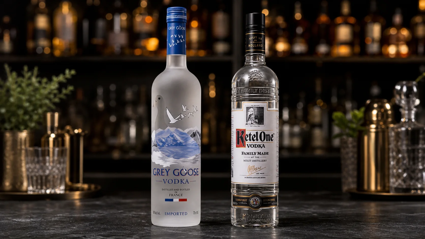 Grey Goose und Ketel One Vodka im Vergleich von Design und Information