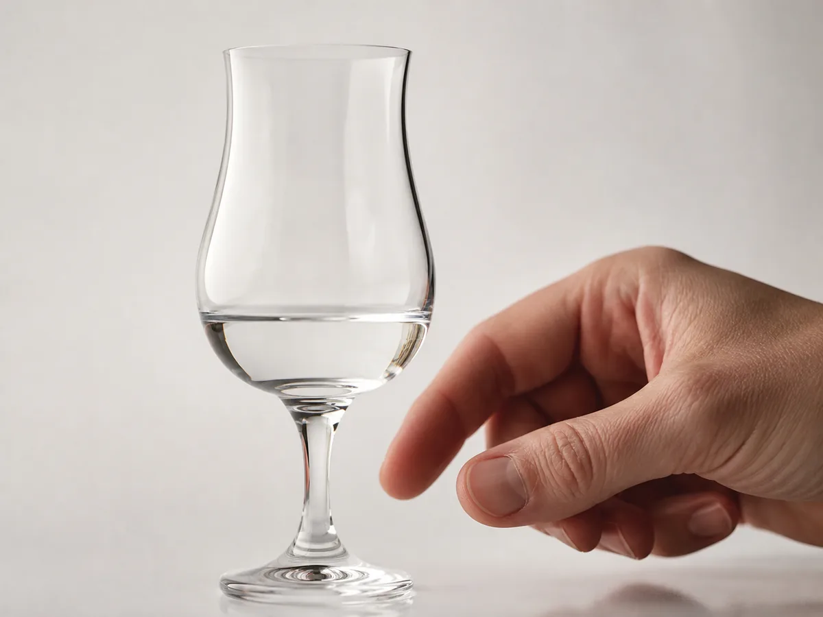 Tulpenförmiges Nosingglas mit einer kleinen Portion Wodka